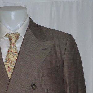Caruso Elisir Brown Tic Pattern Silk Blend Double Breasted Suit 48R NWT